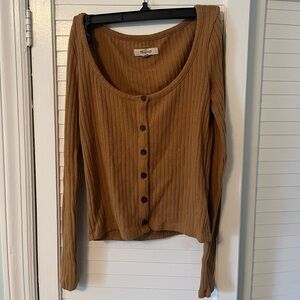 Madewell Ribbed Button-Up Tan/Brown Blouse. Really love this color!